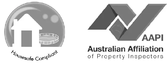 Australian Affiliation of Property Inspectors and Housesafe Compliant black and white logo